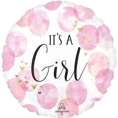 Foil Balloon - "IT'S A Girl!" - Pink Watercolour - Pink - 45 cm